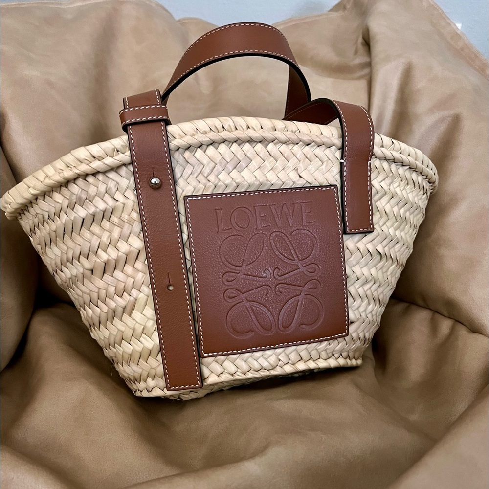 Loewe Small Anagram Basket - in Raffia and Brown Leather